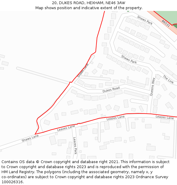 20, DUKES ROAD, HEXHAM, NE46 3AW: Location map and indicative extent of plot