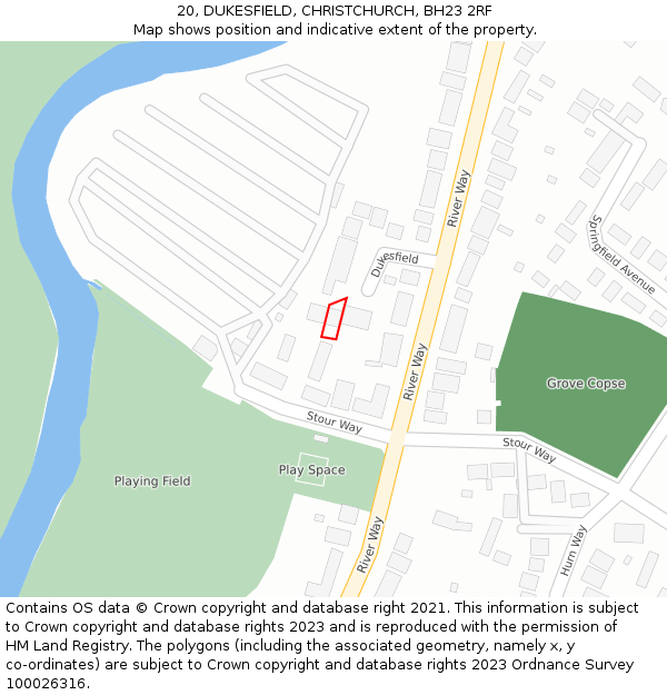 20, DUKESFIELD, CHRISTCHURCH, BH23 2RF: Location map and indicative extent of plot