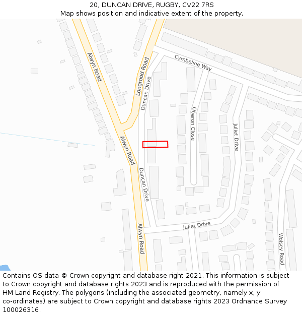 20, DUNCAN DRIVE, RUGBY, CV22 7RS: Location map and indicative extent of plot