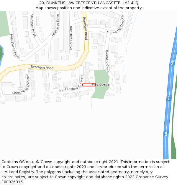 20, DUNKENSHAW CRESCENT, LANCASTER, LA1 4LQ: Location map and indicative extent of plot