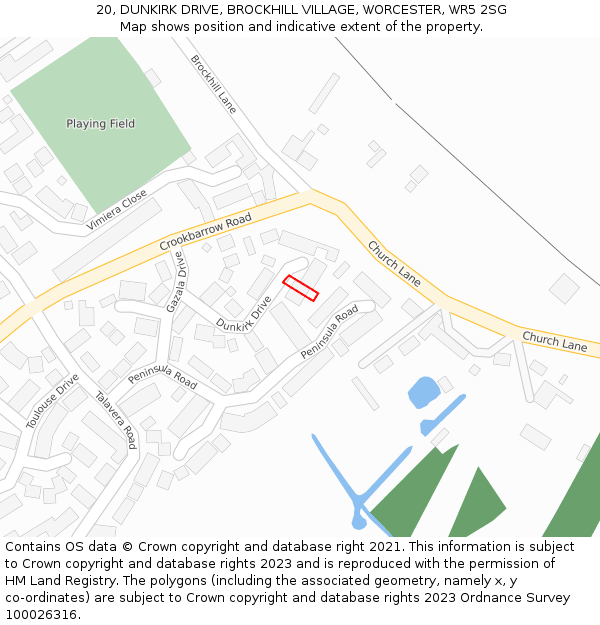 20, DUNKIRK DRIVE, BROCKHILL VILLAGE, WORCESTER, WR5 2SG: Location map and indicative extent of plot