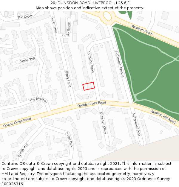 20, DUNSDON ROAD, LIVERPOOL, L25 6JF: Location map and indicative extent of plot