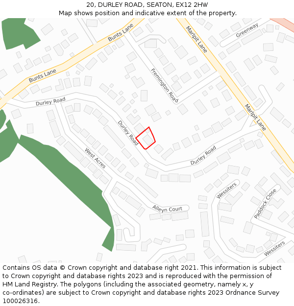 20, DURLEY ROAD, SEATON, EX12 2HW: Location map and indicative extent of plot