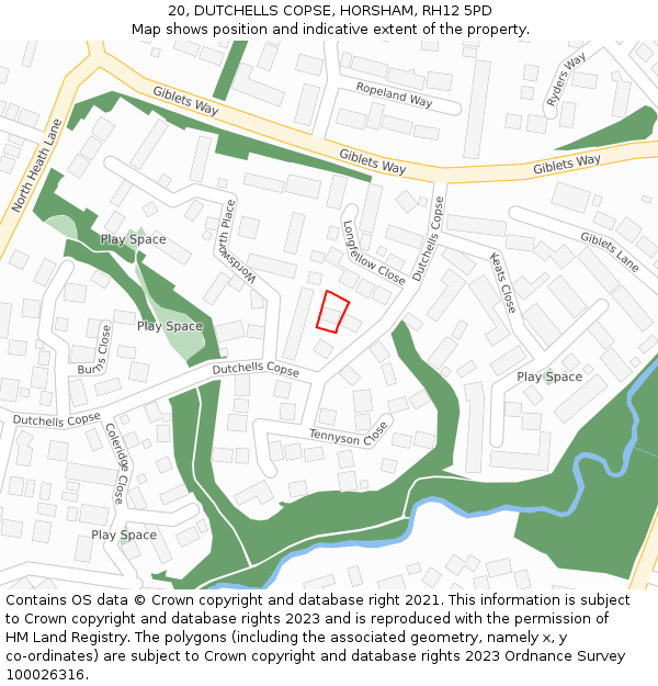 20, DUTCHELLS COPSE, HORSHAM, RH12 5PD: Location map and indicative extent of plot