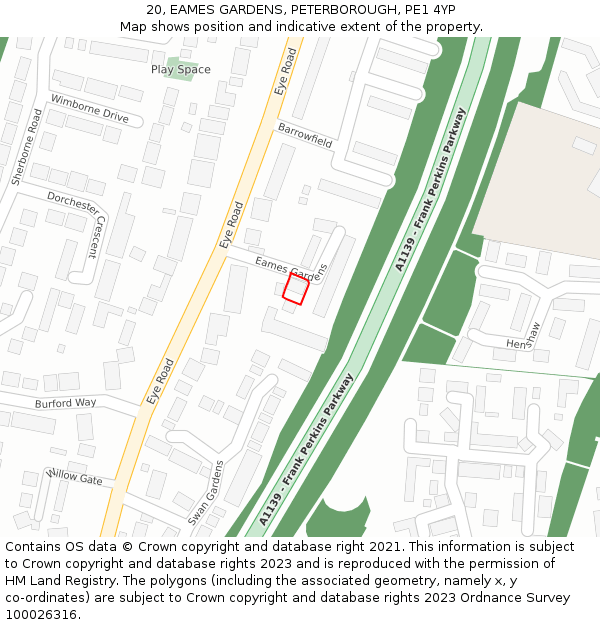 20, EAMES GARDENS, PETERBOROUGH, PE1 4YP: Location map and indicative extent of plot