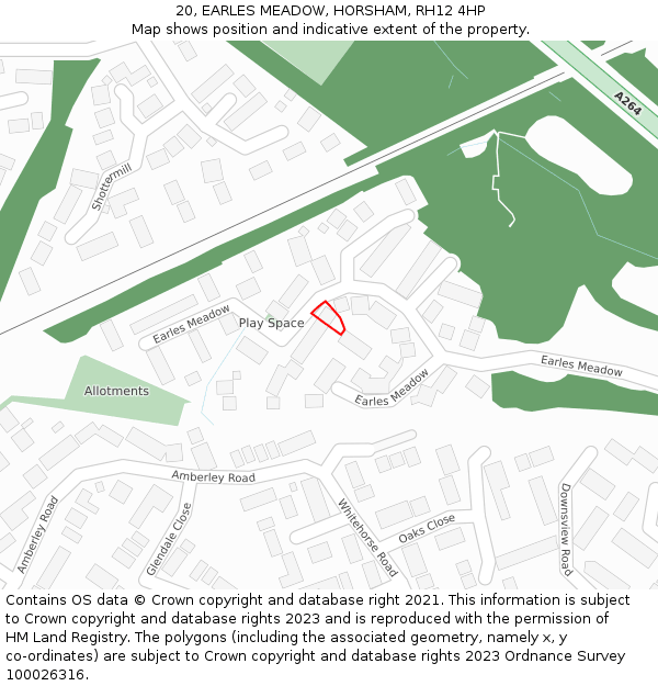 20, EARLES MEADOW, HORSHAM, RH12 4HP: Location map and indicative extent of plot