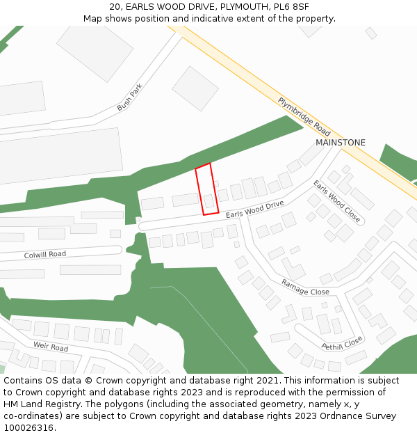 20, EARLS WOOD DRIVE, PLYMOUTH, PL6 8SF: Location map and indicative extent of plot