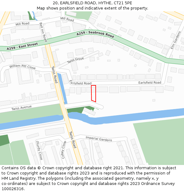 20, EARLSFIELD ROAD, HYTHE, CT21 5PE: Location map and indicative extent of plot