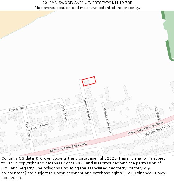 20, EARLSWOOD AVENUE, PRESTATYN, LL19 7BB: Location map and indicative extent of plot