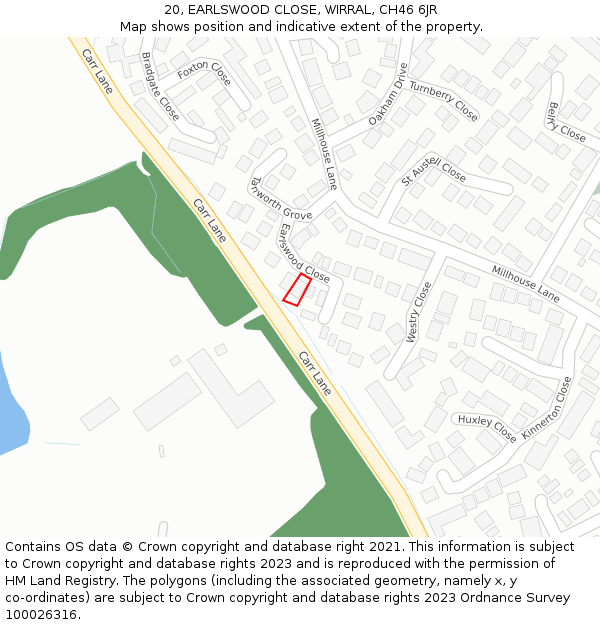 20, EARLSWOOD CLOSE, WIRRAL, CH46 6JR: Location map and indicative extent of plot