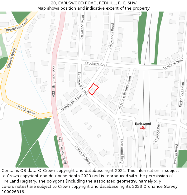 20, EARLSWOOD ROAD, REDHILL, RH1 6HW: Location map and indicative extent of plot