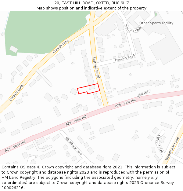 20, EAST HILL ROAD, OXTED, RH8 9HZ: Location map and indicative extent of plot