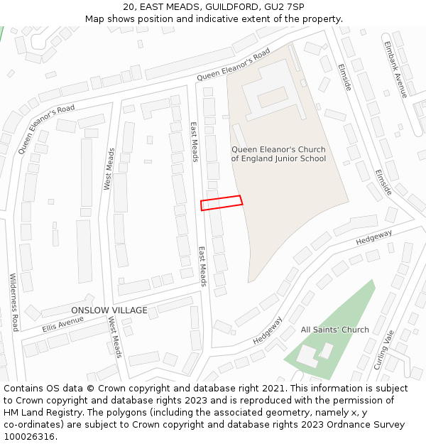 20, EAST MEADS, GUILDFORD, GU2 7SP: Location map and indicative extent of plot