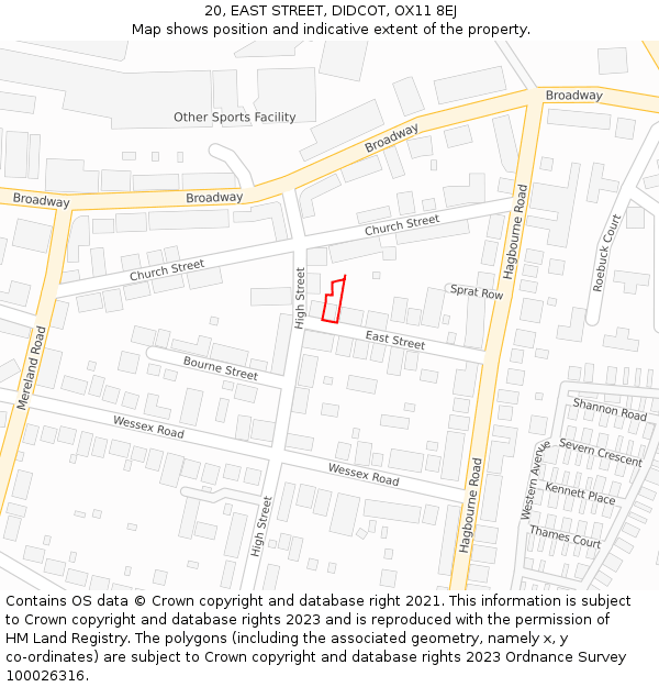 20, EAST STREET, DIDCOT, OX11 8EJ: Location map and indicative extent of plot