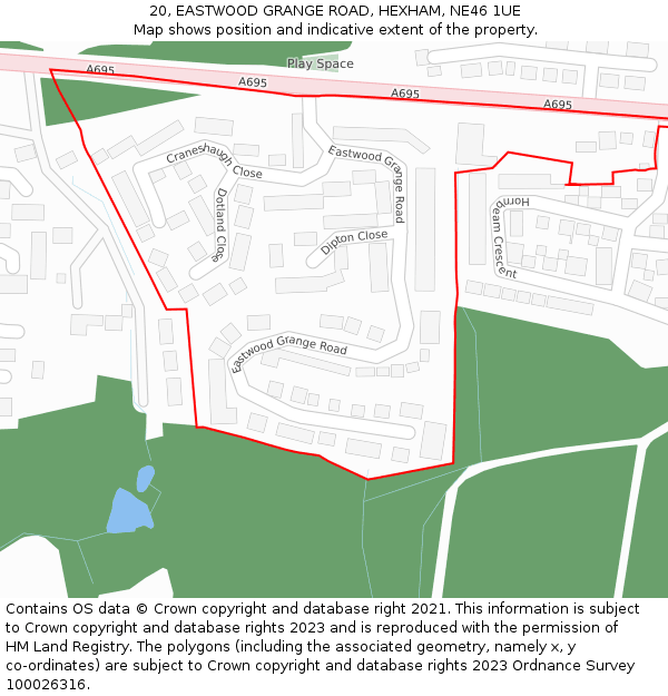 20, EASTWOOD GRANGE ROAD, HEXHAM, NE46 1UE: Location map and indicative extent of plot