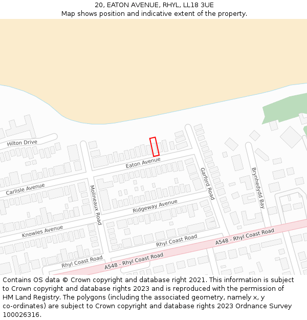 20, EATON AVENUE, RHYL, LL18 3UE: Location map and indicative extent of plot