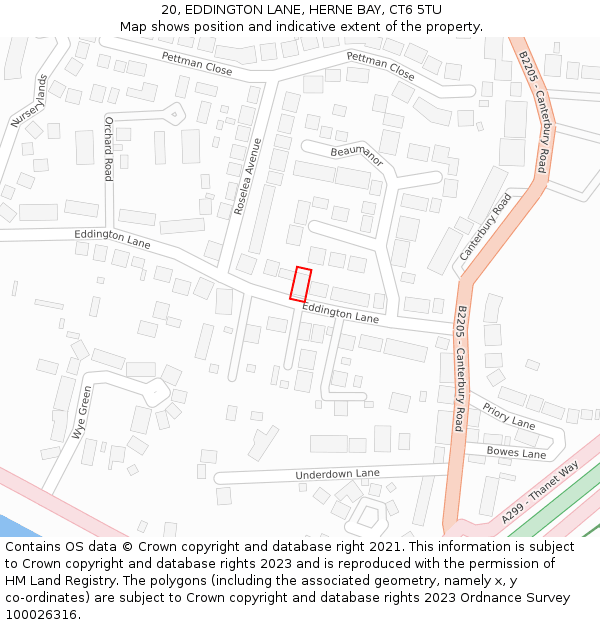 20, EDDINGTON LANE, HERNE BAY, CT6 5TU: Location map and indicative extent of plot