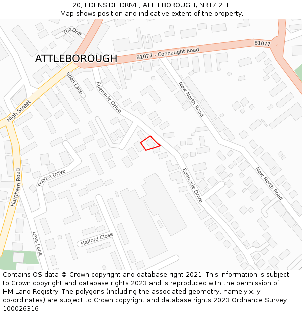 20, EDENSIDE DRIVE, ATTLEBOROUGH, NR17 2EL: Location map and indicative extent of plot