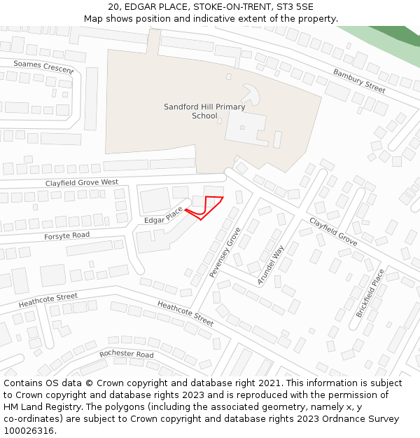 20, EDGAR PLACE, STOKE-ON-TRENT, ST3 5SE: Location map and indicative extent of plot