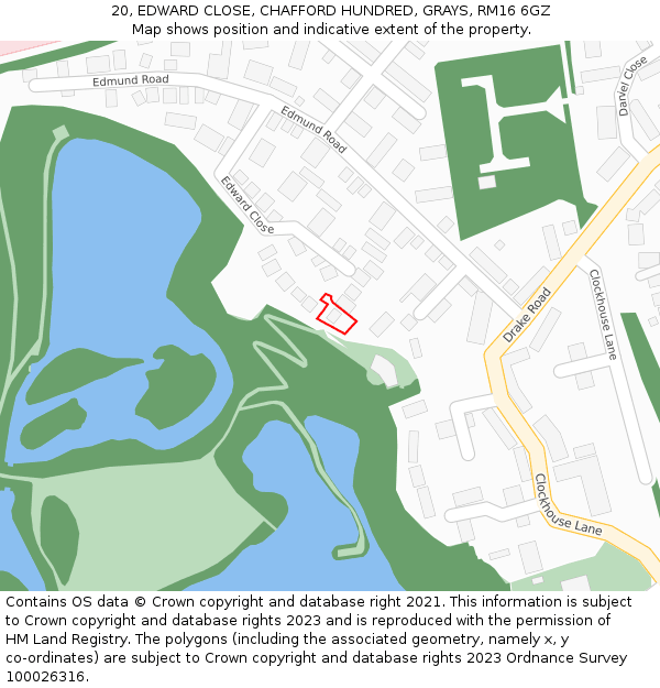 20, EDWARD CLOSE, CHAFFORD HUNDRED, GRAYS, RM16 6GZ: Location map and indicative extent of plot