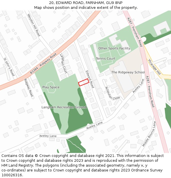 20, EDWARD ROAD, FARNHAM, GU9 8NP: Location map and indicative extent of plot