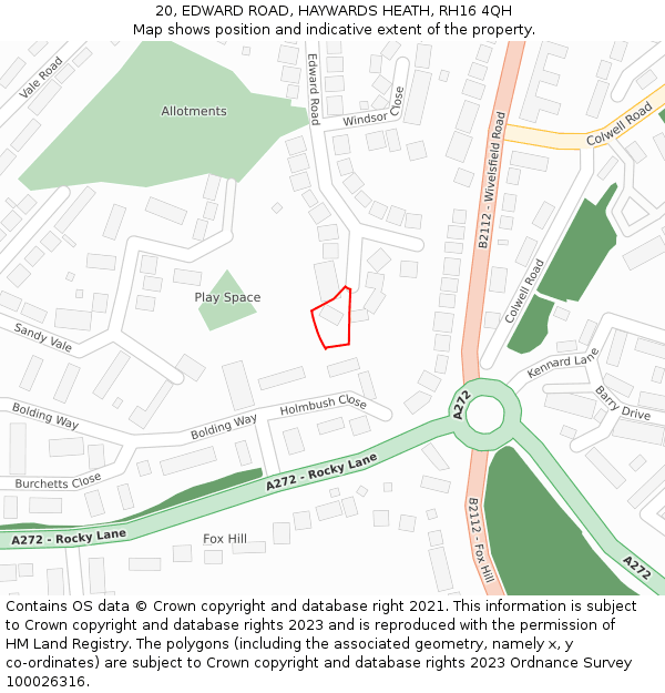 20, EDWARD ROAD, HAYWARDS HEATH, RH16 4QH: Location map and indicative extent of plot