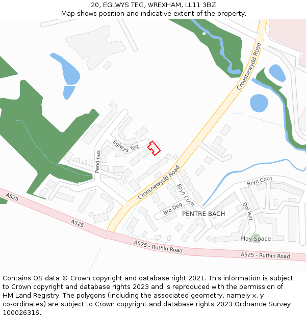 20, EGLWYS TEG, WREXHAM, LL11 3BZ: Location map and indicative extent of plot