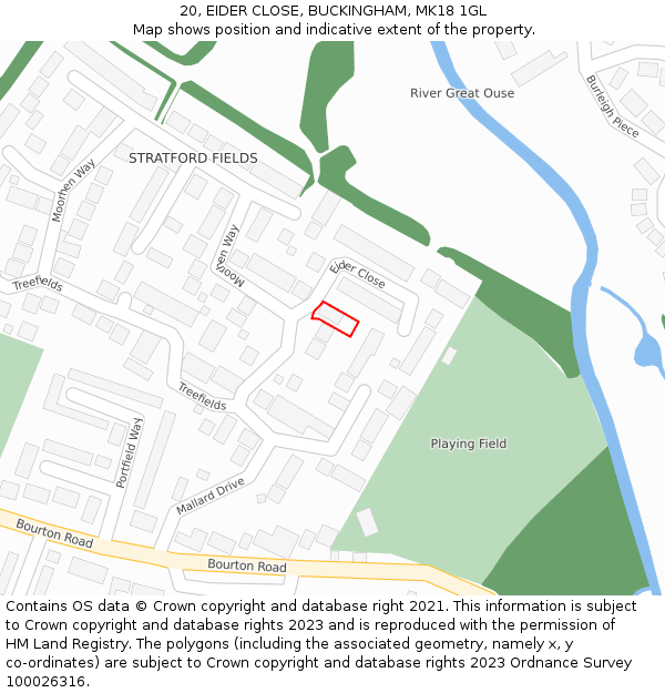 20, EIDER CLOSE, BUCKINGHAM, MK18 1GL: Location map and indicative extent of plot