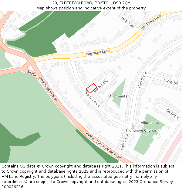 20, ELBERTON ROAD, BRISTOL, BS9 2QA: Location map and indicative extent of plot