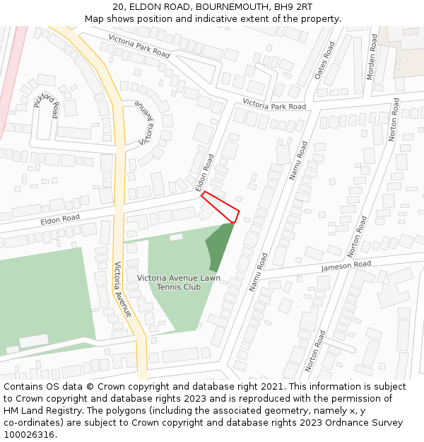 20, ELDON ROAD, BOURNEMOUTH, BH9 2RT: Location map and indicative extent of plot