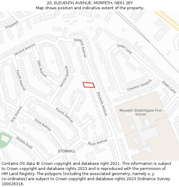 20, ELEVENTH AVENUE, MORPETH, NE61 2EY: Location map and indicative extent of plot