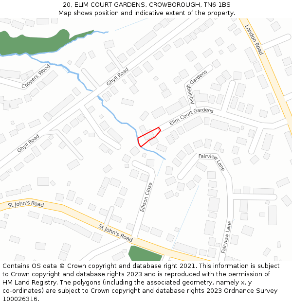 20, ELIM COURT GARDENS, CROWBOROUGH, TN6 1BS: Location map and indicative extent of plot