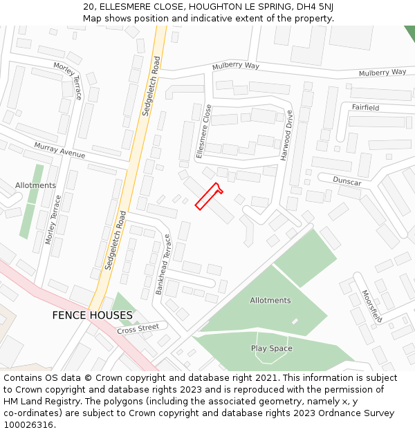 20, ELLESMERE CLOSE, HOUGHTON LE SPRING, DH4 5NJ: Location map and indicative extent of plot