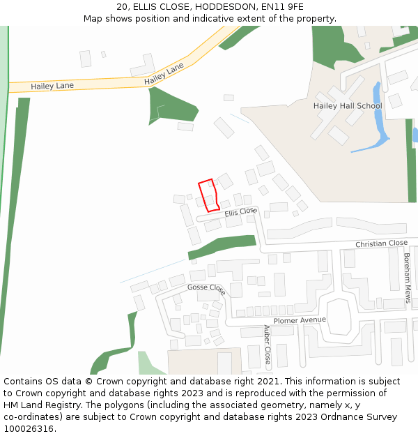 20, ELLIS CLOSE, HODDESDON, EN11 9FE: Location map and indicative extent of plot