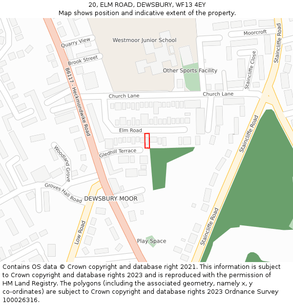 20, ELM ROAD, DEWSBURY, WF13 4EY: Location map and indicative extent of plot