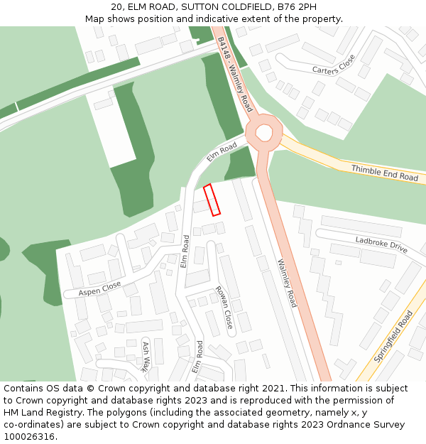 20, ELM ROAD, SUTTON COLDFIELD, B76 2PH: Location map and indicative extent of plot