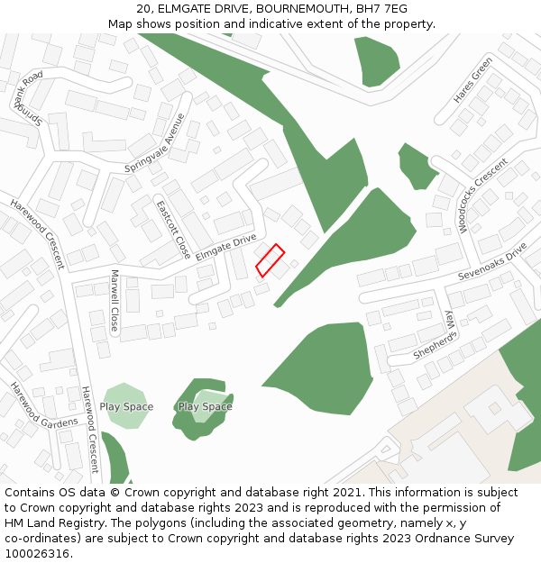20, ELMGATE DRIVE, BOURNEMOUTH, BH7 7EG: Location map and indicative extent of plot
