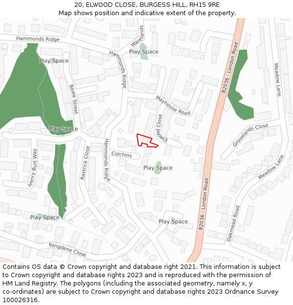 20, ELWOOD CLOSE, BURGESS HILL, RH15 9RE: Location map and indicative extent of plot