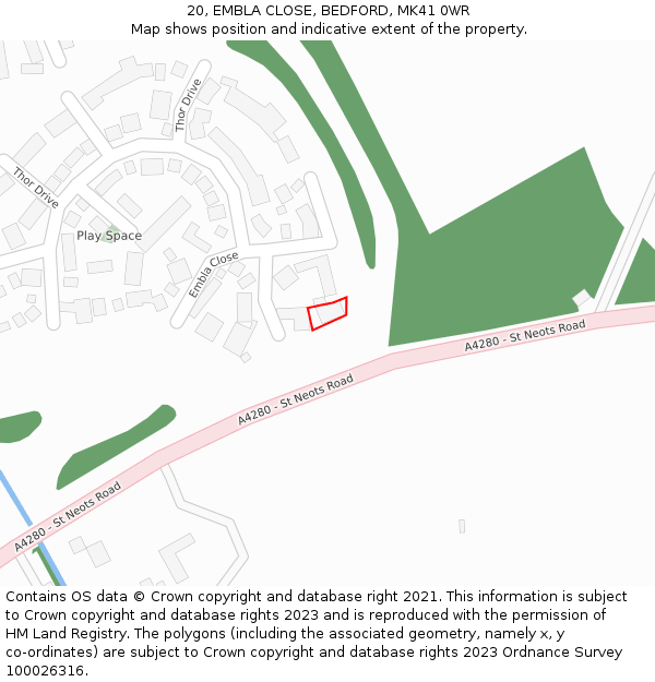 20, EMBLA CLOSE, BEDFORD, MK41 0WR: Location map and indicative extent of plot