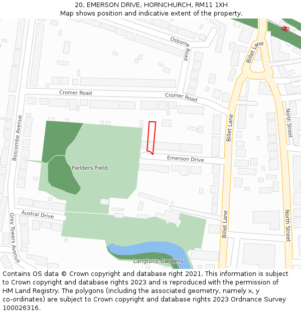 20, EMERSON DRIVE, HORNCHURCH, RM11 1XH: Location map and indicative extent of plot