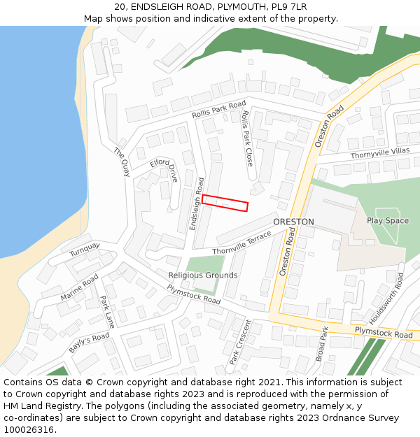 20, ENDSLEIGH ROAD, PLYMOUTH, PL9 7LR: Location map and indicative extent of plot