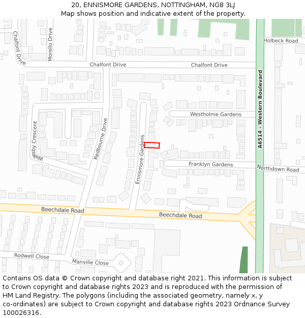 20, ENNISMORE GARDENS, NOTTINGHAM, NG8 3LJ: Location map and indicative extent of plot