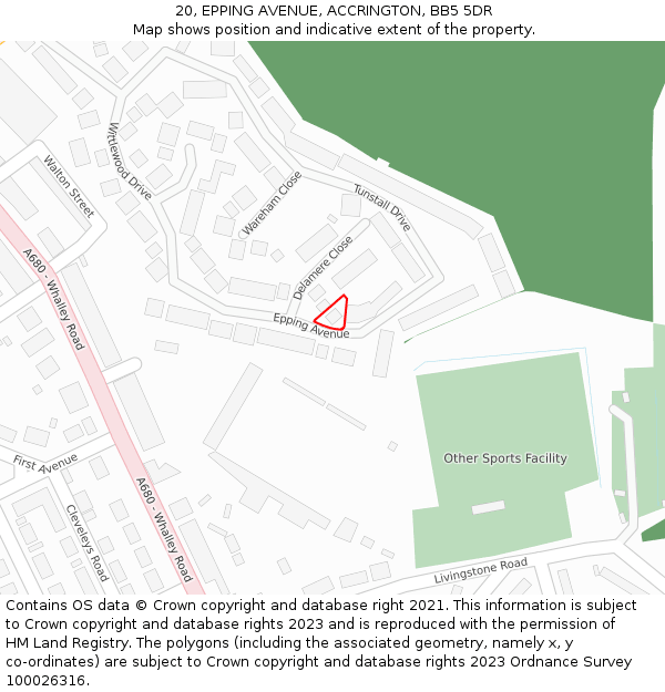 20, EPPING AVENUE, ACCRINGTON, BB5 5DR: Location map and indicative extent of plot