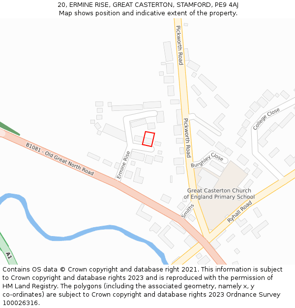 20, ERMINE RISE, GREAT CASTERTON, STAMFORD, PE9 4AJ: Location map and indicative extent of plot