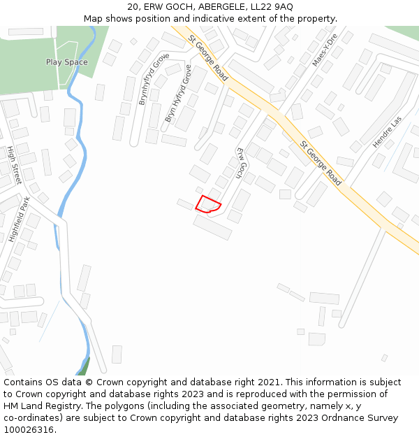 20, ERW GOCH, ABERGELE, LL22 9AQ: Location map and indicative extent of plot