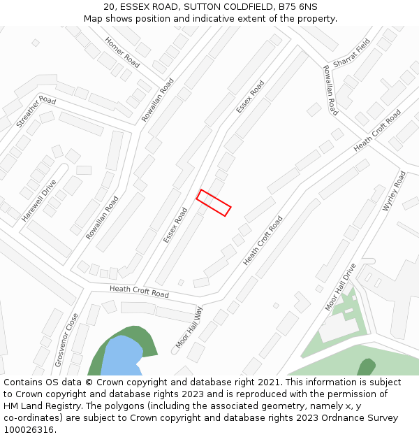 20, ESSEX ROAD, SUTTON COLDFIELD, B75 6NS: Location map and indicative extent of plot