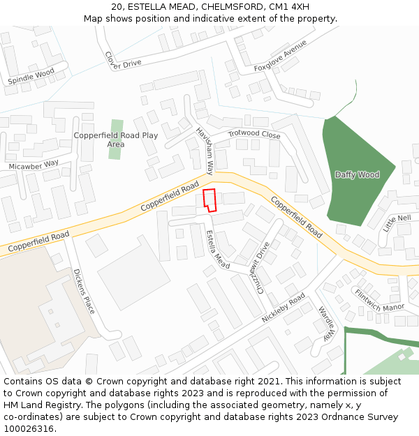 20, ESTELLA MEAD, CHELMSFORD, CM1 4XH: Location map and indicative extent of plot