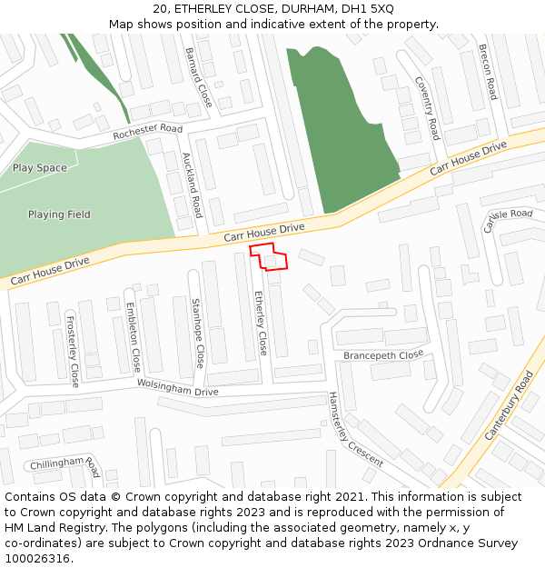 20, ETHERLEY CLOSE, DURHAM, DH1 5XQ: Location map and indicative extent of plot
