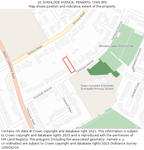 20, EVENLODE AVENUE, PENARTH, CF64 3PD: Location map and indicative extent of plot