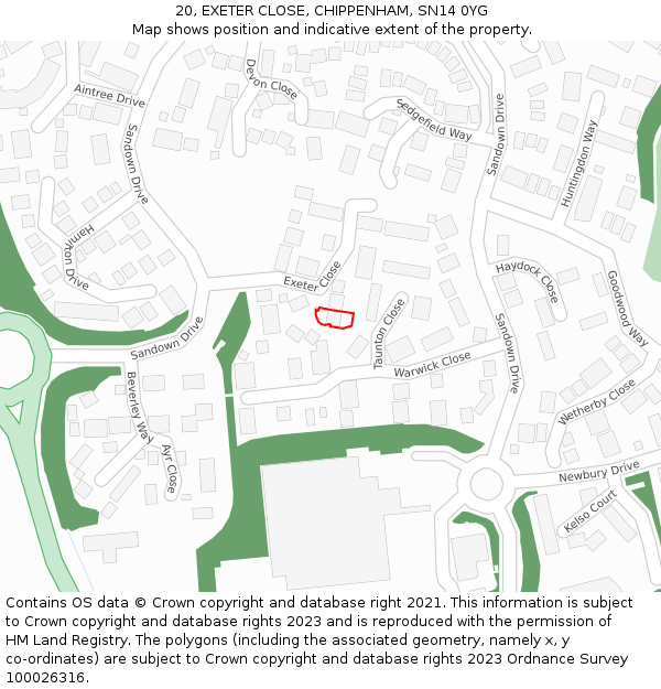 20, EXETER CLOSE, CHIPPENHAM, SN14 0YG: Location map and indicative extent of plot